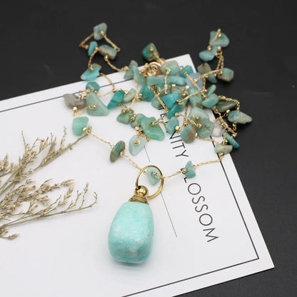 Natural Amethysts Perfume Bottle Necklace Essential Oil Diffuser Amethysts Gravel Stone Chain for Jewerly Party Gift 17x38x13mm - AMULET RING STORE