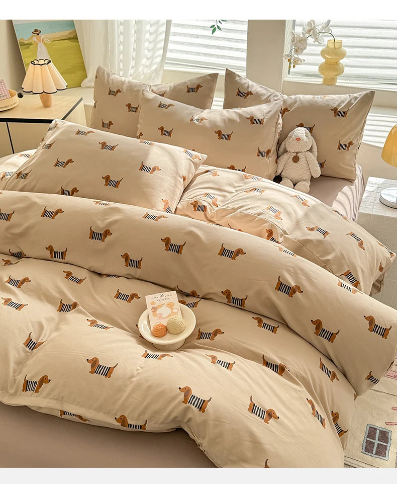 Cute Dog Printed Duvet Covet Set Brown Color Comforter Cover with Pillowcase for Kids Single/Queen/King housse de couette Full - AMULET RING STORE