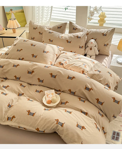 Cute Dog Printed Duvet Covet Set Brown Color Comforter Cover with Pillowcase for Kids Single/Queen/King housse de couette Full - AMULET RING STORE