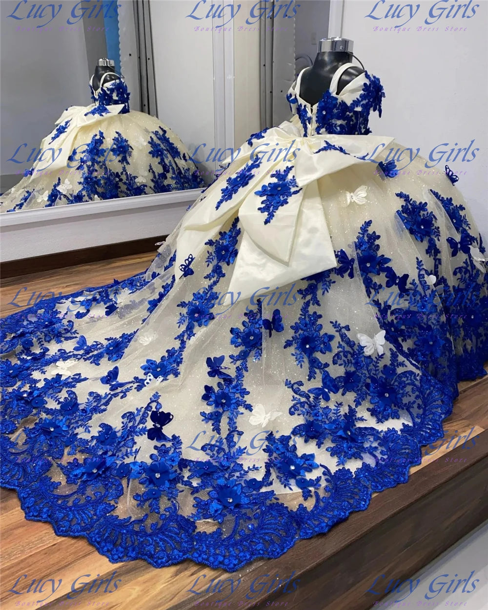 Gorgeous Quality Flower Girl Dress Tulle Fluffy With Exquisite Blue Applique Wedding Dresses Little Girls Birthday Party Gowns