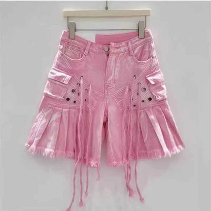 Streetwear American Vintage Heavy Industry Washed Holes and Burrs Denim Shorts Y2 Gothic Old Multi-pocket Casual Joker Pants