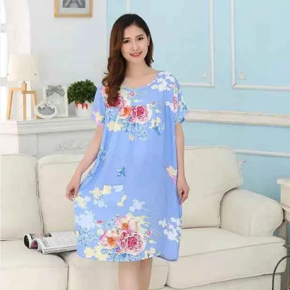 Women summer cotton nightgowns short-sleeved Korean loose big yards 4XL fit 100 kg nightshirt female floral print night dress