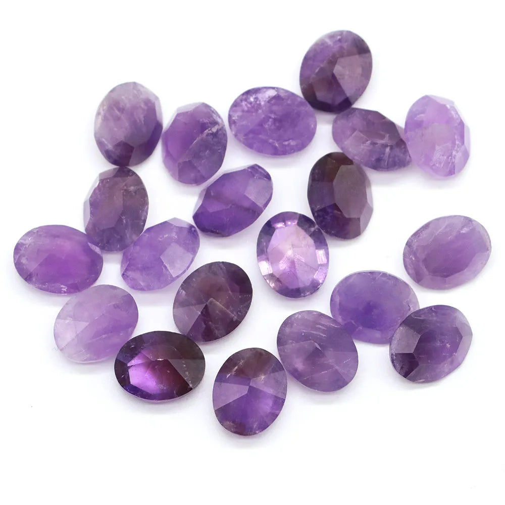 8X10mm Natural Stone Oval Cut Diamonds Faceted Loose Cabochon Beads Amethyst Healing Crystal for Jewelry Making DIY Ring Earring