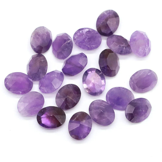 8X10mm Natural Stone Oval Cut Diamonds Faceted Loose Cabochon Beads Amethyst Healing Crystal for Jewelry Making DIY Ring Earring