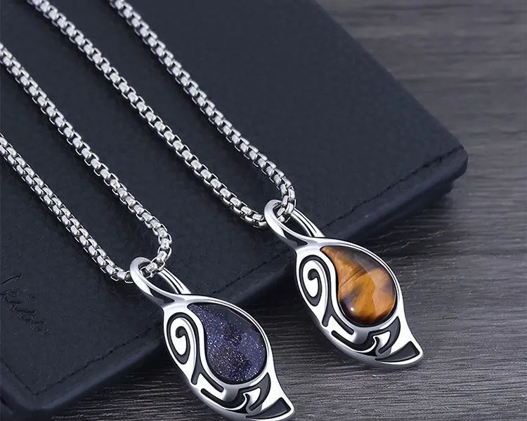 New Retro Silver Necklace for Men Natural Tiger Eye Stone Punk Style Unique Design Men's Long Chain Pendant Party Christmas Gift