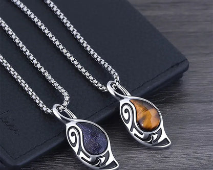 New Retro Silver Necklace for Men Natural Tiger Eye Stone Punk Style Unique Design Men's Long Chain Pendant Party Christmas Gift