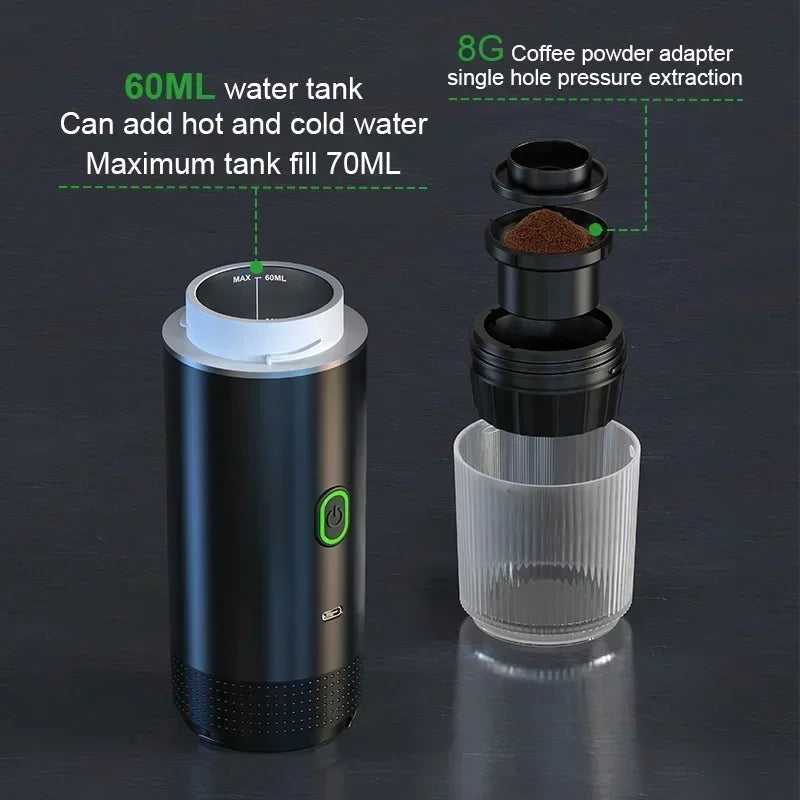 3-in-1 Portable Capsule Coffee Maker, Wireless Heating Electric Espresso Coffee Maker for Car Home, Travel Camping Coffee Maker - AMULET RING STORE