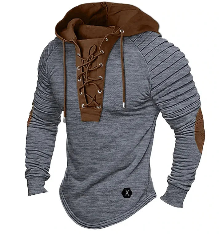 Spring And Autumn New Men's Hoodie Casual Men's Polo Top Fashionable Pleated Hoodie Men's Street Outdoor Long Sleeved Clothing