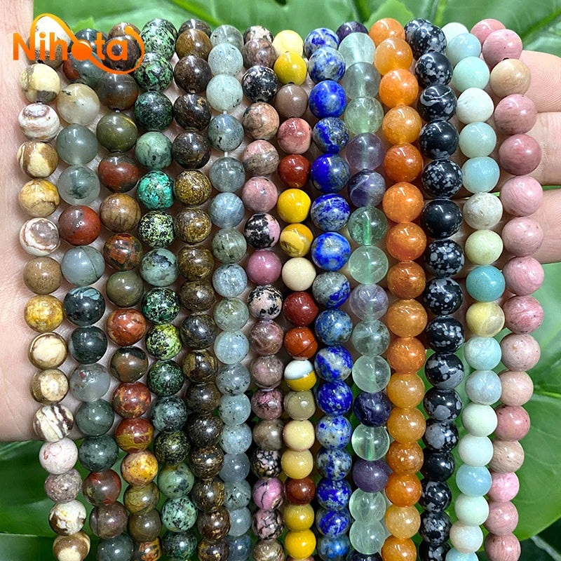 Natural Stone Beads Round Agates Turquoises Amazonite Quartz Lava Tiger Eye Beads