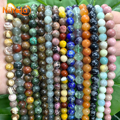 Natural Stone Beads Round Agates Turquoises Amazonite Quartz Lava Tiger Eye Beads