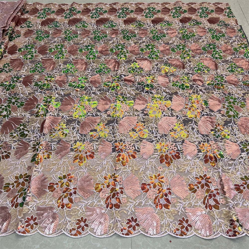 African Nigerian Tulle Lace Fabric - 3D Sequins Embroidery
