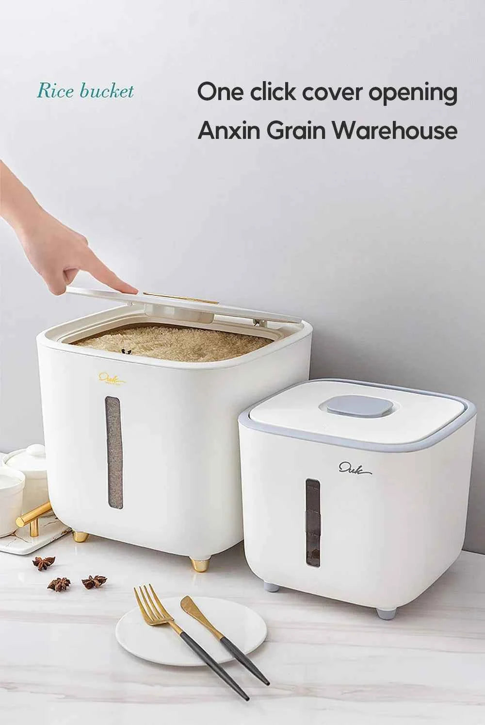 Moisture Proof Insect Proof Rice Box 5/10KG Grain Sealed Jar Kitchen Container Bucket Storage Pet Dog Food Box with Bullet Lid