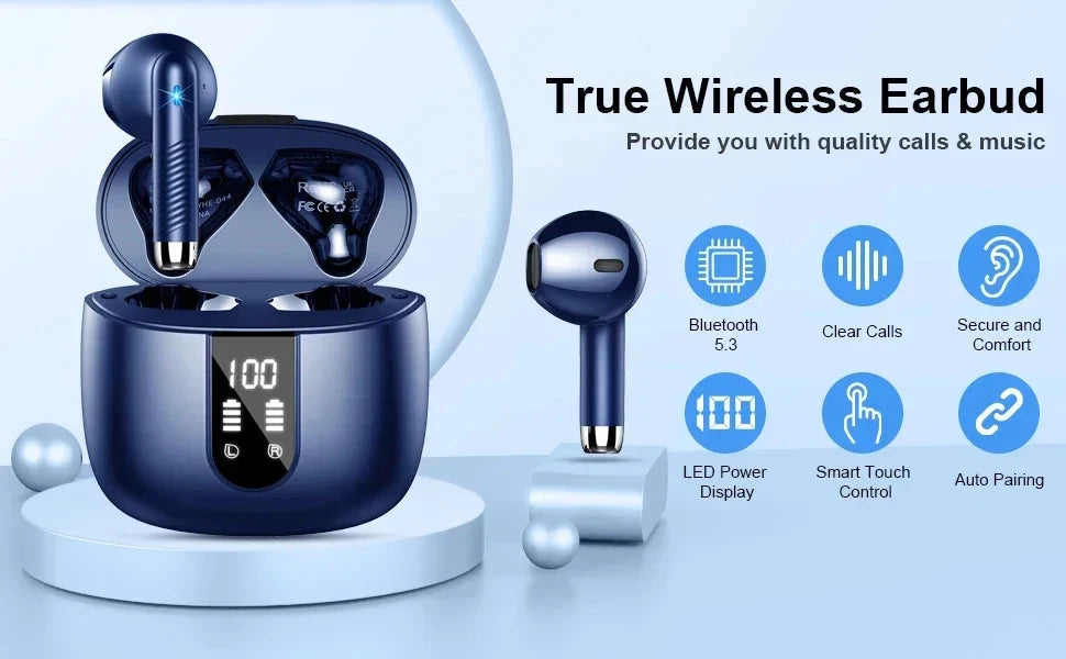 Wireless Earbuds, Bluetooth 5.3 Earbuds Stereo Bass, in-Ear Noise Cancelling Mic, Earphones IP7 Waterproof Sports, 40H Playback.