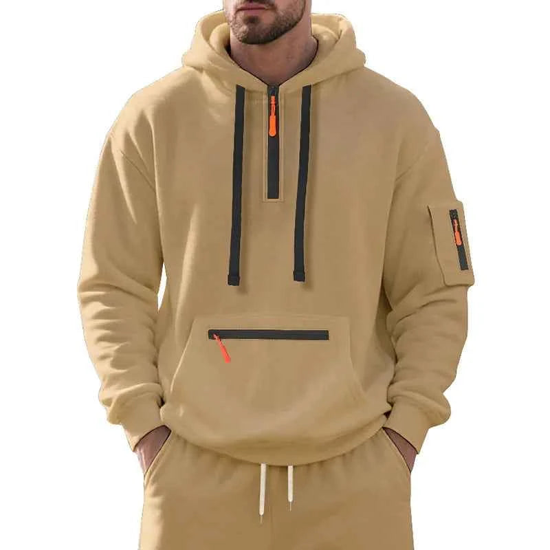 Men's Hooded Fleece Pullover Sporty Casual Jacket European American Style Autumn Winter Warm Comfortable Men's Outerwear