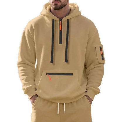 Men's Hooded Fleece Pullover Sporty Casual Jacket European American Style Autumn Winter Warm Comfortable Men's Outerwear