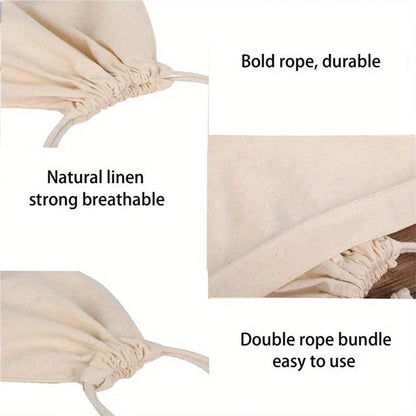1/6pcs Reusable Linen Bread Bag Baking Storage Container for Toast Unbleached Preservation Bag with Drawstring Kitchen Organizer - AMULET RING STORE