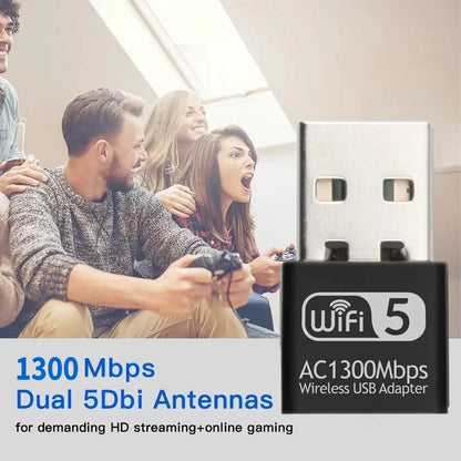 1300Mbps Mini USB Wifi Adapter Network Dual Band 2.4G/5Ghz Ethernet WIFI Lan Adapter Dongle Network Card Wireless Wi-Fi Receiver - AMULET RING STORE