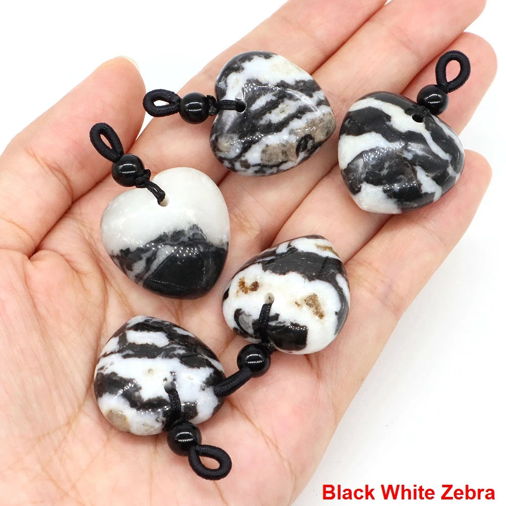 24mm Heart Shape Pendants Natural Stone Healing Crystal Quartz Tiger Eye Energy Gemstones for Jewelry Making DIY Necklace Gifts