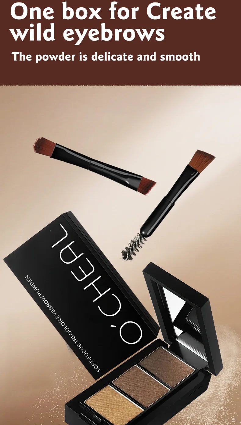 3 in 1 Three Color Eyebrow Powder Waterproof Sweat Proof Non Fading Suitable for Nose Shadow Highlights Cosmetics Women Makeup - AMULET RING STORE