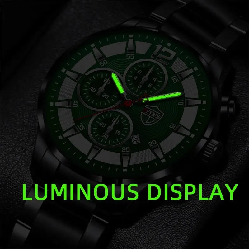 Fashion Men Stainless Steel Watch Luxury Calendar Quartz Wrist Watch Mens Business Watches for Man Luminous Clock - AMULET RING STORE