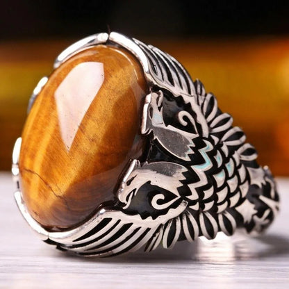 Brown Retro Tiger Stone Men's Ring Personality Ring Fashion Temperament To Attend The Banquet Luxury