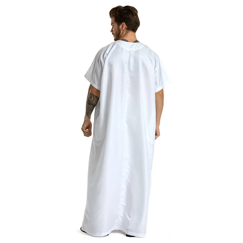 fashion muslim abayas for men embroidery round neck short sleeve full length arab fashion robes prayers clothing