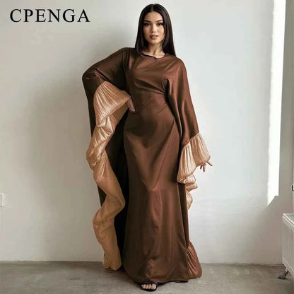 2025 Eid Arabic Muslim Women Modest Dress Luxury Dubai Abaya Islamic Party Lace-detailed Sleeves Robe Festival Turkey Outfit