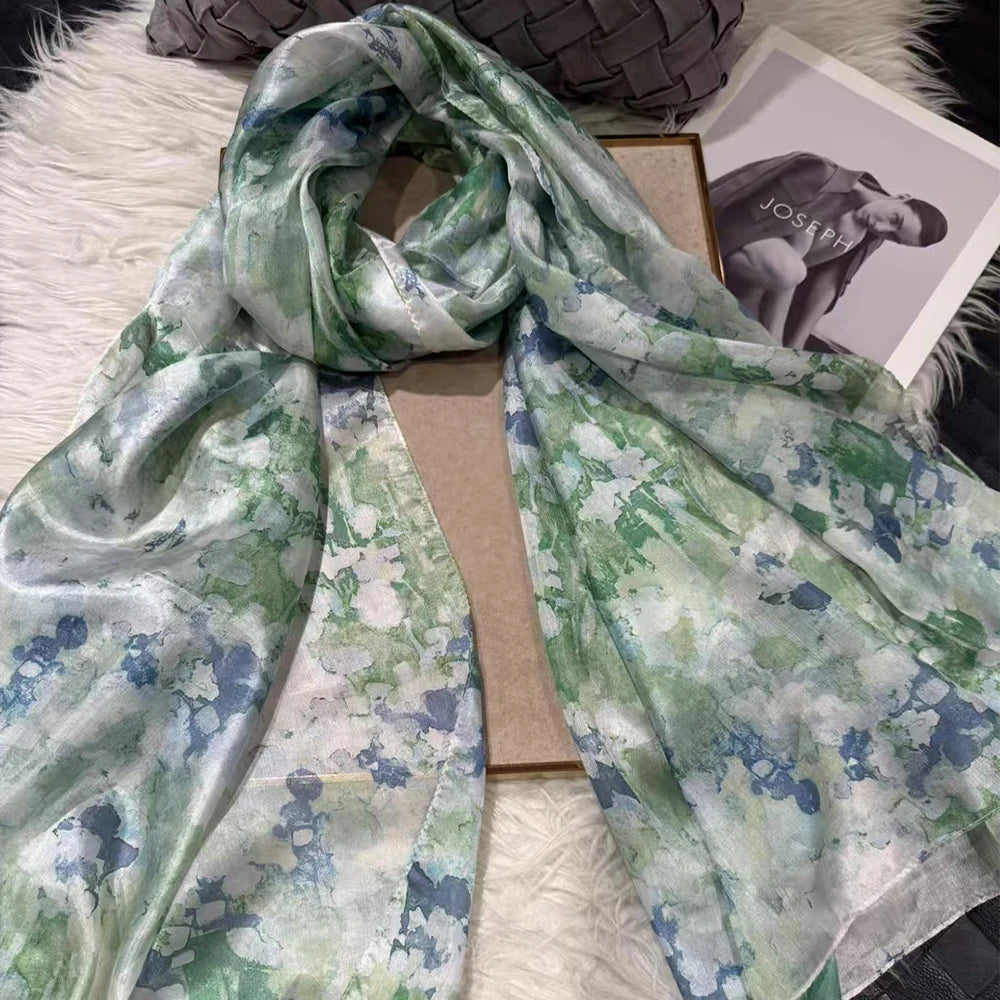 Brand Beige Cartoon Cat 100% Silk Scarf Shawl Bufanda Women Spring Fall Fashion Large Size Winter Long Scarves Bufanda 180*110cm