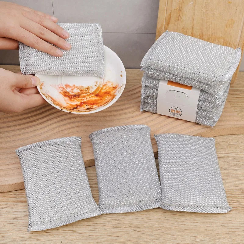Steel Wire Cleaning Sponge Double Sides Dishwashing Sponges Reusable Kitchen Scouring Pad Household Clean Tool Washing Brush