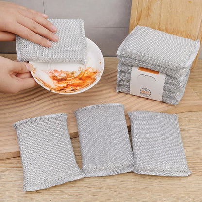 Steel Wire Cleaning Sponge Double Sides Dishwashing Sponges Reusable Kitchen Scouring Pad Household Clean Tool Washing Brush