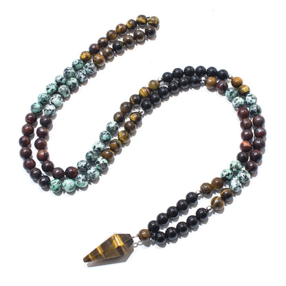 8mm Black Onyx African Turquoise Beads 108 Mala Necklace Meditation Yoga Prayer Japamala Set with Tiger Eye Pendant Jewelry