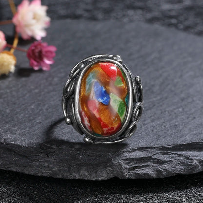Vintage Natural Emperor Stone Ring S925 Silver Retro Hollow Luxury Fine Jewelry Wedding Gift for Women - AMULET RING STORE