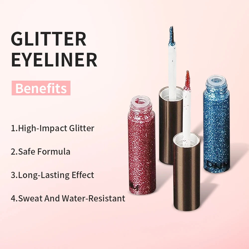 Glitter Eyeliner Vibrant Waterproof Long-Lasting for Flawless Eye Makeup Diamond Shiny Silver Rose Gold Eyeliner Beauty Cosmetic - AMULET RING STORE