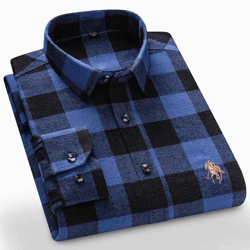 Long Sleeve Shirts For Men Classic Style Turn Down Collar Flannel Plaid Casual Clothing Daily Use Easy Care Soft Material Shirts
