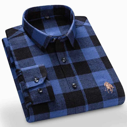 Long Sleeve Shirts For Men Classic Style Turn Down Collar Flannel Plaid Casual Clothing Daily Use Easy Care Soft Material Shirts
