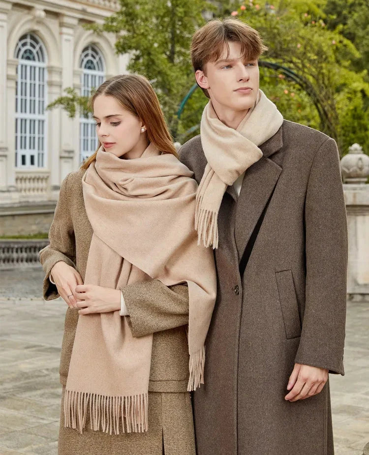 Classic Simple Solid Wool Blend Scarf Women Men Fall Winter High Quality Woolen Shawl Thick Warm Tassel Muffler Female Male Wrap
