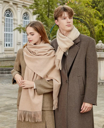 Classic Simple Solid Wool Blend Scarf Women Men Fall Winter High Quality Woolen Shawl Thick Warm Tassel Muffler Female Male Wrap