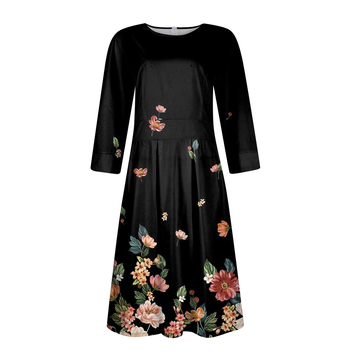 Traf Women 2025 Women'S Casual And Fashionable 3/4 Sleeve Pocket With Back Zipper Dress