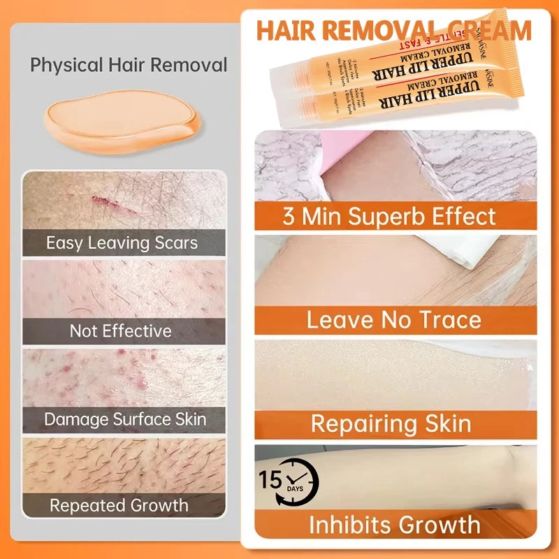 3 Minutes Fast Hair Removal Cream Painless Hair Growth Inhibitor Lip Face Arm Armpit Leg Permanent Depilatory for Men Women Care - AMULET RING STORE