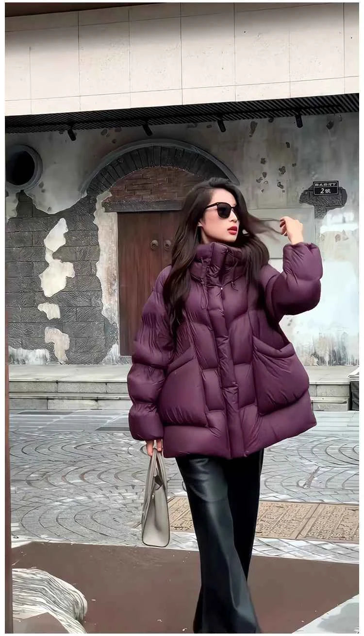 Puff Down Jacket Women's Winter Jacket Padded New Outerwear Hooded Versatile Loose Padding Thickened White Duck Down Warm Coat