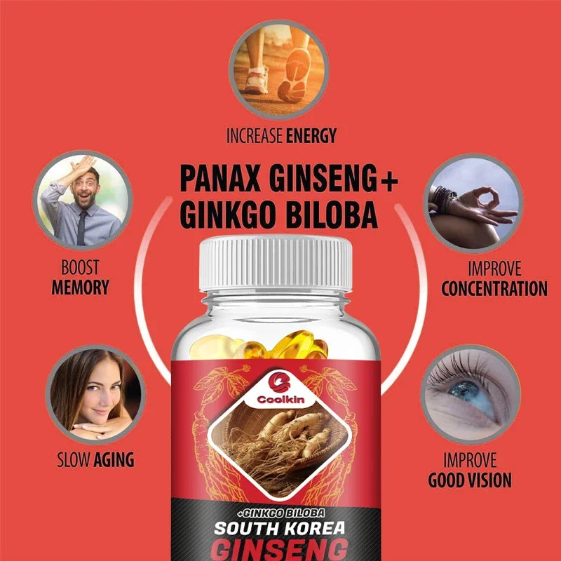 Authentic Korean Red Ginseng 1000mg + Ginkgo Biloba 60mg, Male Supplement Capsules - AMULET RING STORE