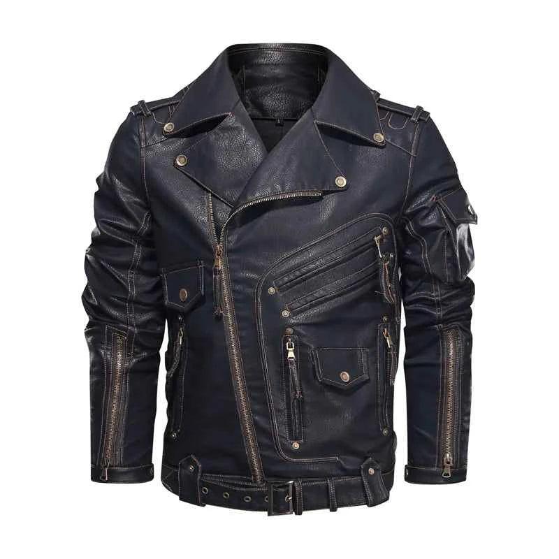 fashion Winter Winter Mens Leather Jacket Men Fashion Motorcycle PU Leather Jacket Cool Zipper Pockets Leather Coats Clothing