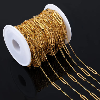 No Fade 1Meter Stainless Steel Gold Plated Embossed Link Chains DIY Women Men Necklaces Bracelets Jewelry Making Bags Chain Bulk - AMULET RING STORE