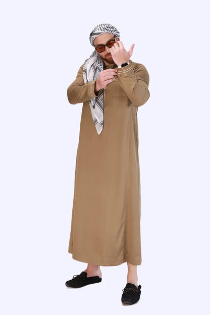 Men's New Long-sleeved Arab Robes Abaya Men's Robes in The Middle East Popular Muslim Men's Fashion Ethnic Long Clothing