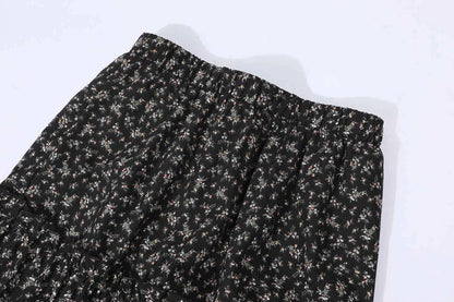 High Waist Vintage Floral Printed Women's Umbrella Skirts 2025 New Spring Autumn Black Casual Loose Straight A-line Skirt Female