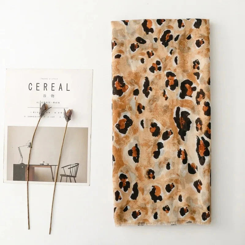 88*180cm Leopard Print Women Viscose Scarf Summer Beach Shawl Cotton Linen Feeling Tassel Pashmina Muslim Hijab Wrap Lady