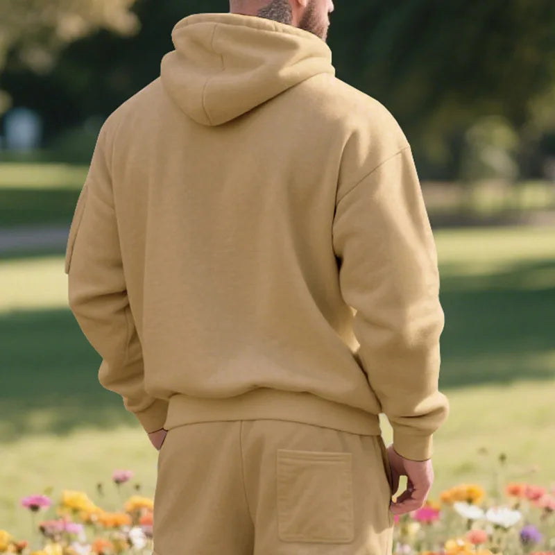 Men's Hooded Fleece Pullover Sporty Casual Jacket European American Style Autumn Winter Warm Comfortable Men's Outerwear