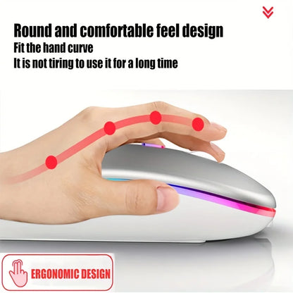 Wireless Mouse Bluetooth and 2.4GHz Dual Modes Rechargeable RGB Ergonomic Silent Click for PC iPad Laptop Cell Phone TV - AMULET RING STORE