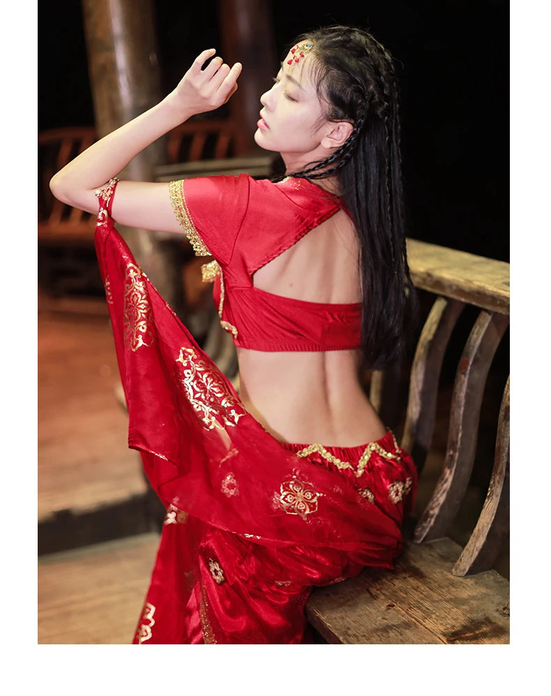 2025 summer new Indian traditional clothing Indian dance costumes improved saree women sexy Indian sequins belly dance dress a6