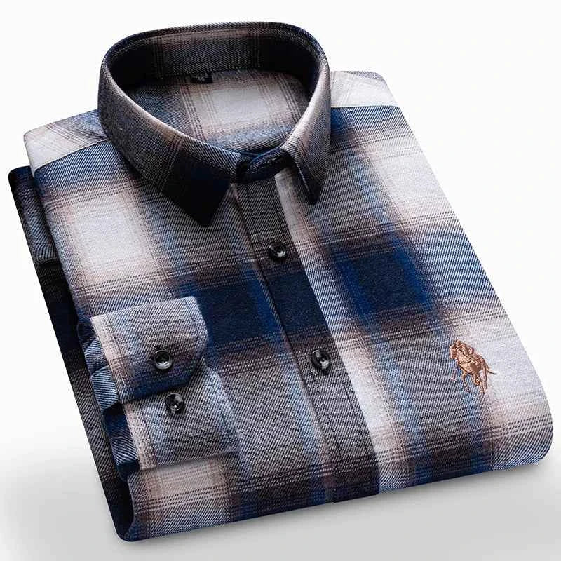 Long Sleeve Shirts For Men Classic Style Turn Down Collar Flannel Plaid Casual Clothing Daily Use Easy Care Soft Material Shirts